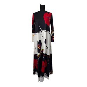 VINTAGE 70s LEO NARDUCCI Floral Boho Long Dress S/M